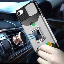 For iPhone 16e Case Multi-Use Card Magnetic Ring Stand Cover + Tempered Glass