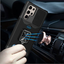 For Samsung S25 Ultra Case Multi-Use Card Magnetic Ring Stand + Tempered Glass