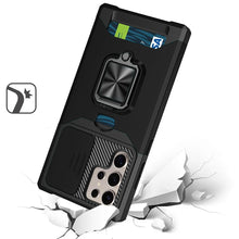 For Samsung S25 Ultra Case Multi-Use Card Magnetic Ring Stand + Tempered Glass