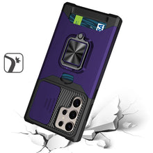 For Samsung S25 Ultra Case Multi-Use Card Magnetic Ring Stand + Tempered Glass