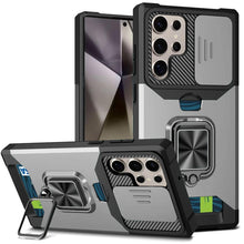 For Samsung S25 Ultra Case Multi-Use Card Magnetic Ring Stand + Tempered Glass