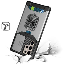 For Samsung S25 Ultra Case Multi-Use Card Magnetic Ring Stand + Tempered Glass