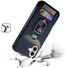 For iPhone 16 6.1inch Case Multi-Use Card Slot Ring Stand Cover + Tempered Glass