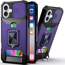 For iPhone 16 6.1inch Case Multi-Use Card Slot Ring Stand Cover + Tempered Glass
