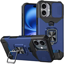 For iPhone 17 Case Multi-Use Card Holder Stand with Lens Cover + Tempered Glass