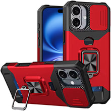 For iPhone 17 Case Multi-Use Card Holder Stand with Lens Cover + Tempered Glass