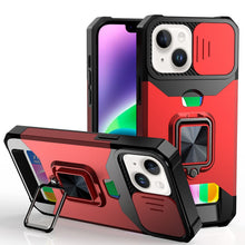 For iPhone 13/14 Case Multi-Use Card Magnetic Ring Stand Cover + Tempered Glass