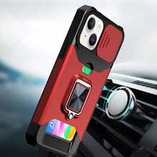 For iPhone 13/14 Case Multi-Use Card Magnetic Ring Stand Cover + Tempered Glass