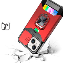 For iPhone 13/14 Case Multi-Use Card Magnetic Ring Stand Cover + Tempered Glass