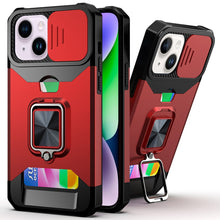 For iPhone 13/14 Case Multi-Use Card Magnetic Ring Stand Cover + Tempered Glass