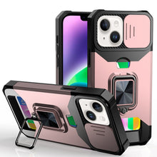 For iPhone 13/14 Case Multi-Use Card Magnetic Ring Stand Cover + Tempered Glass