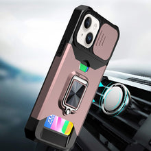 For iPhone 13/14 Case Multi-Use Card Magnetic Ring Stand Cover + Tempered Glass