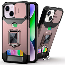 For iPhone 13/14 Case Multi-Use Card Magnetic Ring Stand Cover + Tempered Glass