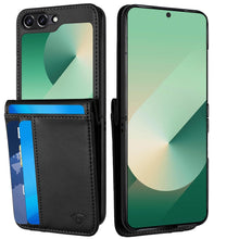 For Samsung Z Flip7 Case Vegan Leather Phone Wallet Card Slots + Tempered Glass