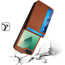 For Samsung Z Flip7 Case Vegan Leather Phone Wallet Card Slots + Tempered Glass