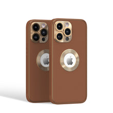 For iPhone 15 PRO Case PU Leather Chrome Glass Lens Cover + 2 Tempered Glass
