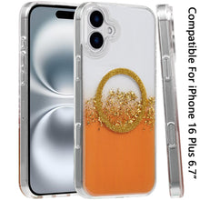 For iPhone 16 Plus 6.7in Case Magnet Circle Fused Glitter Epoxy + Tempered Glass