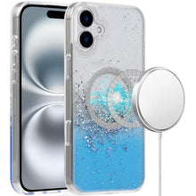 For iPhone 16 6.1inch Case Magnetic Circle Fused Glitter Epoxy + Tempered Glass