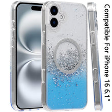 For iPhone 16 6.1inch Case Magnetic Circle Fused Glitter Epoxy + Tempered Glass