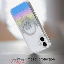 For iPhone 16 6.1inch Case Magnetic Circle Fused Glitter Epoxy + Tempered Glass
