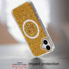 For iPhone 16 6.1inch Case Magnetic Circle Fused Glitter Epoxy + Tempered Glass