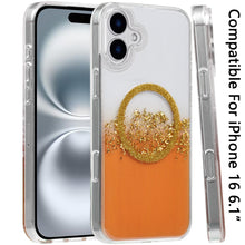 For iPhone 16 6.1inch Case Magnetic Circle Fused Glitter Epoxy + Tempered Glass