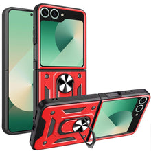 For Samsung Z Flip7 Case Camera Lens Cover Magnetic Ring Stand + Tempered Glass