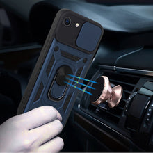 For iPhone 16e Case Sliding Lens Cover with Magnetic Ring Stand + Tempered Glass