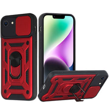 For iPhone 16e Case Sliding Lens Cover with Magnetic Ring Stand + Tempered Glass