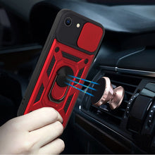 For iPhone 16e Case Sliding Lens Cover with Magnetic Ring Stand + Tempered Glass