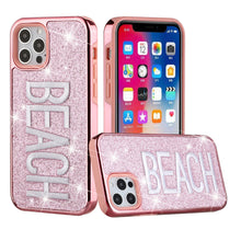 For iPhone 12, 12 Pro Case Embroidered Text Bling Glitter Chrome Hybrid Cover