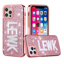 For iPhone 12, 12 Pro Case Embroidered Text Bling Glitter Chrome Hybrid Cover
