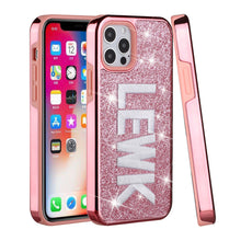 For iPhone 12, 12 Pro Case Embroidered Text Bling Glitter Chrome Hybrid Cover