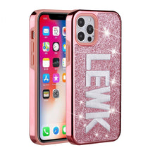 For iPhone 12, 12 Pro Case Embroidered Text Bling Glitter Chrome Hybrid Cover