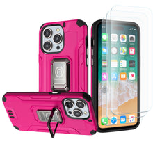 For iPhone 15 PRO Case Metallic Cover Metal Magnetic Stand + 3 Tempered Glass