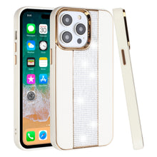 For iPhone 15 PLUS Case Faux Crystal PU Leather Chromed Cover + 2 Tempered Glass