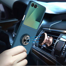 For Samsung Z Flip7 Case Rubberized Matte Metal RingStand Hybrid +Tempered Glass