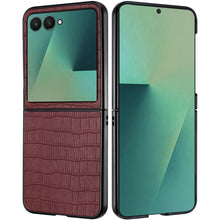 For Samsung Z Flip7 Case Vegan Leather Croc Design Hard Cover + Tempered Glass