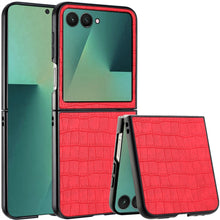 For Samsung Z Flip7 Case Vegan Leather Croc Design Hard Cover + Tempered Glass