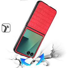 For Samsung Z Flip7 Case Vegan Leather Croc Design Hard Cover + Tempered Glass