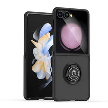 For Samsung Z Flip7 Case Metal Ring Stand Cover w/ Frosted Back + Tempered Glass