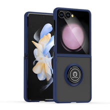 For Samsung Z Flip7 Case Metal Ring Stand Cover w/ Frosted Back + Tempered Glass