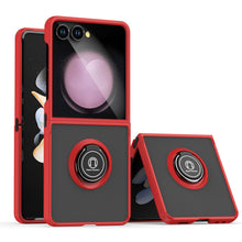 For Samsung Z Flip7 Case Metal Ring Stand Cover w/ Frosted Back + Tempered Glass