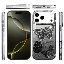 For iPhone 17 Pro Max Case Bling Butterflies 3D Glitter Cover + Tempered Glass