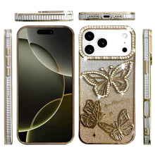 For iPhone 17 Pro Max Case Bling Butterflies 3D Glitter Cover + Tempered Glass