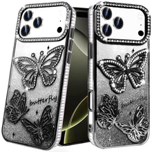 For iPhone 17 PRO Case Bling Butterflies 3D Glitter Phone Cover + Tempered Glass
