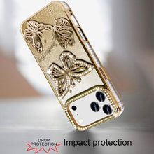 For iPhone 17 PRO Case Bling Butterflies 3D Glitter Phone Cover + Tempered Glass