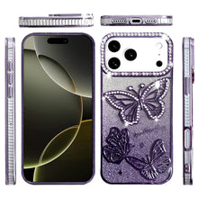 For iPhone 17 PRO Case Bling Butterflies 3D Glitter Phone Cover + Tempered Glass