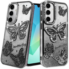 For Samsung A16 5G Case Bling Butterflies 3D Glitter Cover + Tempered Glass
