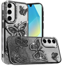 For Samsung A16 5G Case Bling Butterflies 3D Glitter Cover + Tempered Glass